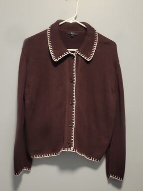 Rails  Cotton Brown Sweater with Cream Trim
